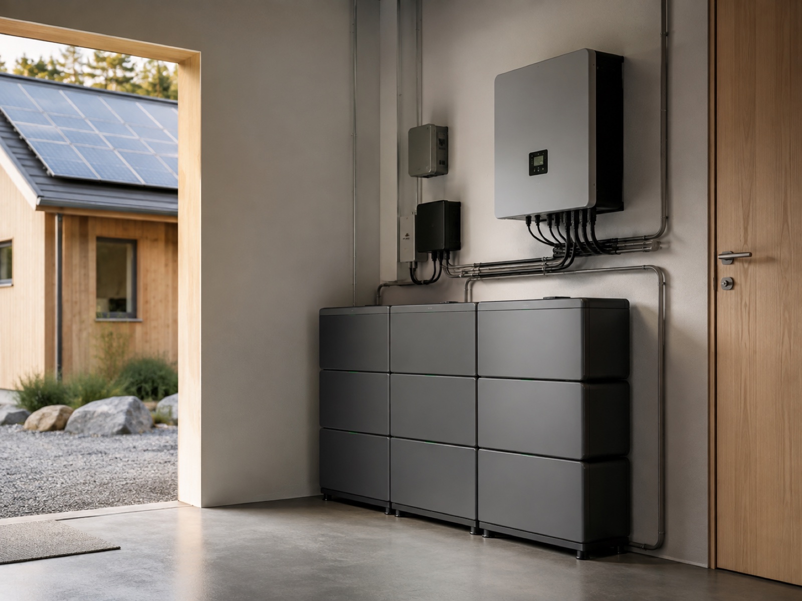 Solcellsbatteri installerat vid svensk villa