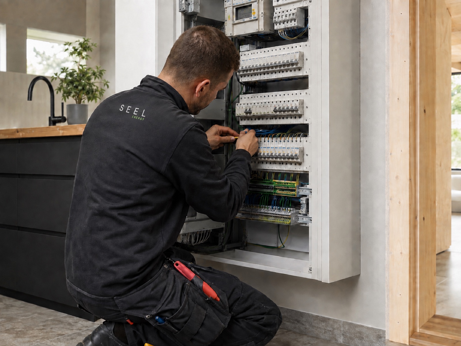 SEEL Energy-elektriker arbetar i en modern elcentral